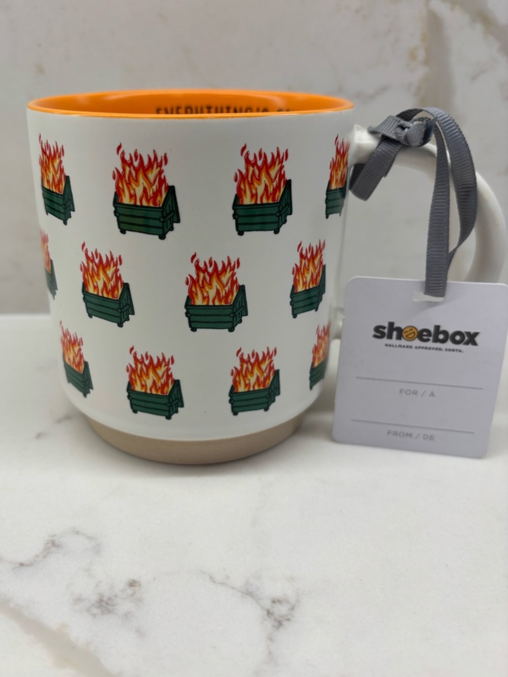 New Hallmark Shoebox Dumpster Fire Pattern Everything is Fine Ceramic Mug Funny
